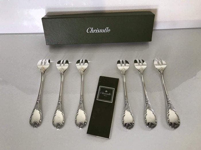 Christofle - Ensemble de 6 fourchettes à huîtres modèle, Antiek en Kunst, Antiek | Meubels | Tafels