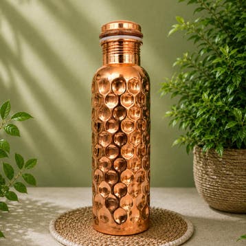 Puur koperen waterfles – diamond gepolijst – 1 liter/335 g, Ophalen of Verzenden
