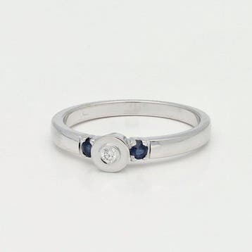 Ring - 14 karaat Witgoud Diamant (Natuurlijk) - Saffier