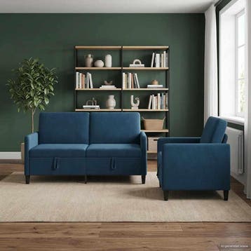 vidaXL Sofa Set Met Opslag 2 st Blauw Polyester, Verzenden