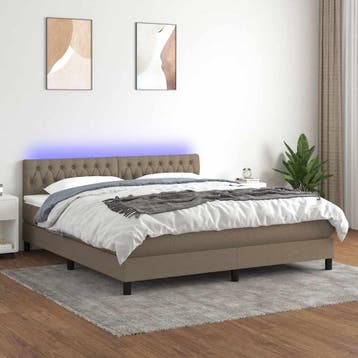 vidaXL Boxspring met matras en LED stof taupe 180x200 cm, Verzenden