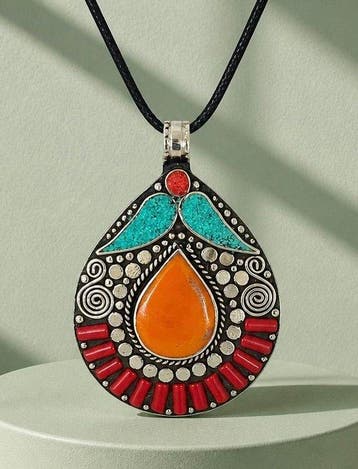 - Tibet Zilver - Turkoois - Koraal - Hanger