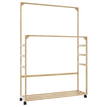 vidaXL Kledingrek met schappen en wielen 90x35x155 cm bamboe, Verzenden
