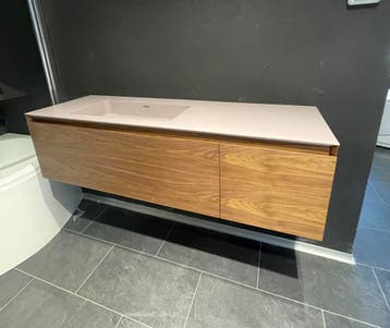 Fineer meubel met roze corian tablet, Ophalen, Nieuw, Wastafel