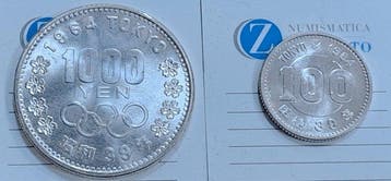 Japan. 100-1000 Yen 1964 Olimpiade Tokio (2 coins) (Zonder, Postzegels en Munten