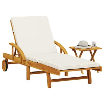 vidaXL Ligbed met kussen en tafel massief acaciahout, Verzenden