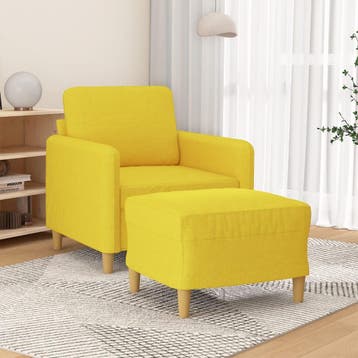 vidaXL Fauteuil met voetenbank / zetel 60 cm stof lichtgeel, Verzenden