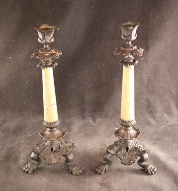 Paar antieke bronzen - Kandelaar (2) - Brons