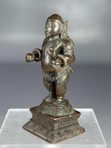 Zeldzaam brons votiefbeeld van de god Kubera / Jambhala, Antiek en Kunst