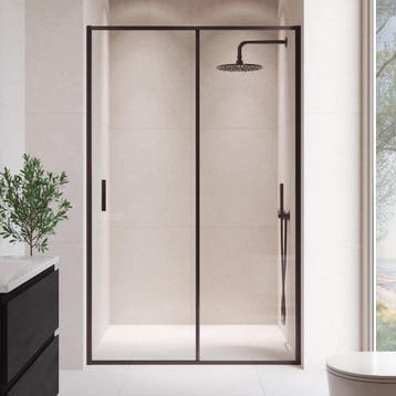 Douchewand Calgary 120 x 190 cm Zwart Transparant Glas 8 mm, Verzenden