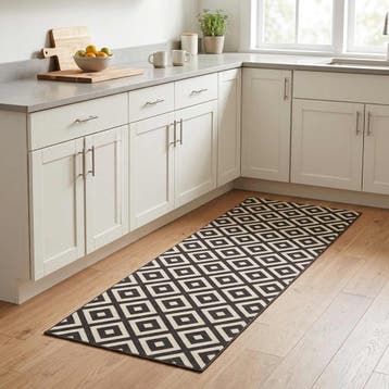 vidaXL Keuken Tapijt grijze en witte ruiten 180 x 60 cm 100%, Jardin & Terrasse, Paillassons, Verzenden
