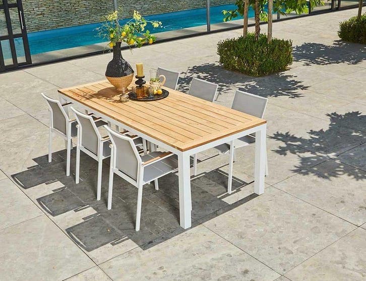 Suns Tutti tuinset wit met Monte Vari tuintafel teak blad, Tuin en Terras, Tuinsets en Loungesets