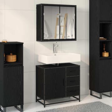 vidaXL Badkamermeubel Set 2 st Zwart Eiken 65 x 33 x 60 cm, Verzenden, Nieuw