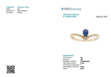 Ring - 14 karaat Geel goud - 0.58ct. tw. Saffier, Nieuw
