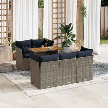 vidaXL 6-delige Loungeset met kussens poly rattan grijs, Verzenden, Nieuw, Loungeset