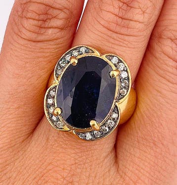 Zonder minimumprijs - Ring - 9 kt. Geel goud, Zilver Saffier