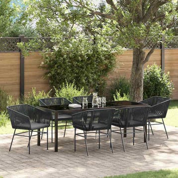 vidaXL Tuin Eettafel Set 7 st Zwart Gepoedercoat staal, Tuin en Terras, Tuinsets en Loungesets, Verzenden, Nieuw