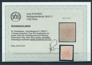 Oostenrijk - Oostenrijk 1850/54 3 Kreuzer MIIIb doffroze MH, Gestempeld