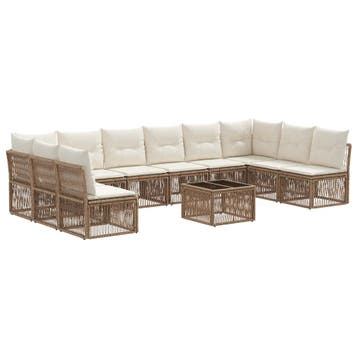 vidaXL Tuinbank Set 11 pcs Beige poly rattan, Verzenden