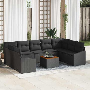vidaXL Tuinbank Set 10 st Zwart poly rattan, Verzenden