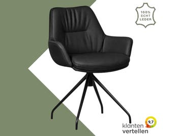 Leren draaibare eetkamerstoel Twist - Toledo Nero (zwart) -, 60 tot 90 cm, Nieuw, Leer, Ophalen of Verzenden