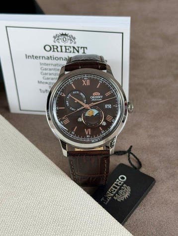 Orient - Bambino Sun & Moon Day/date Automatic Brown -