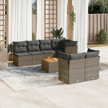 vidaXL 8-delige Loungeset met kussens poly rattan grijs, Verzenden, Loungeset