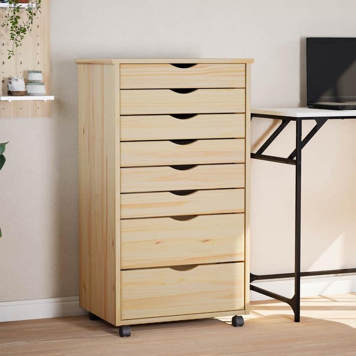 vidaXL Rolling Kabinet met Laden MOSS Heldere vernis 53 x 39, Huis en Inrichting, Kasten | Overige, Nieuw, Verzenden