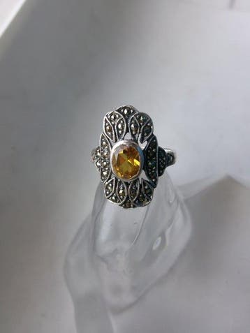 Zilver, Topaas & Marcasieten - Ring - Art Deco-stijl
