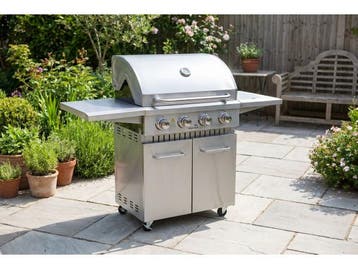 Veiling - RVS Gasbarbecue - 4 branders met zijbrander, Tuin en Terras, Nieuw