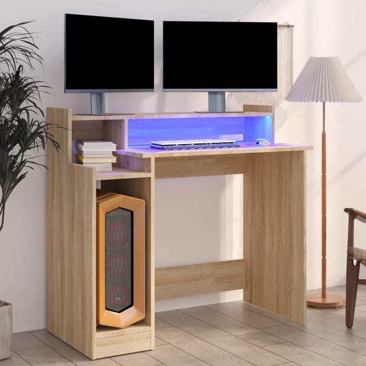 vidaXL Bureau met LED-verlichting 97x45x90 cm hout sonoma, Maison & Meubles, Bureaux, Envoi