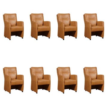 Set van 8 Leren eetkamerstoelen Sharp - Granada Sahara, Ophalen of Verzenden