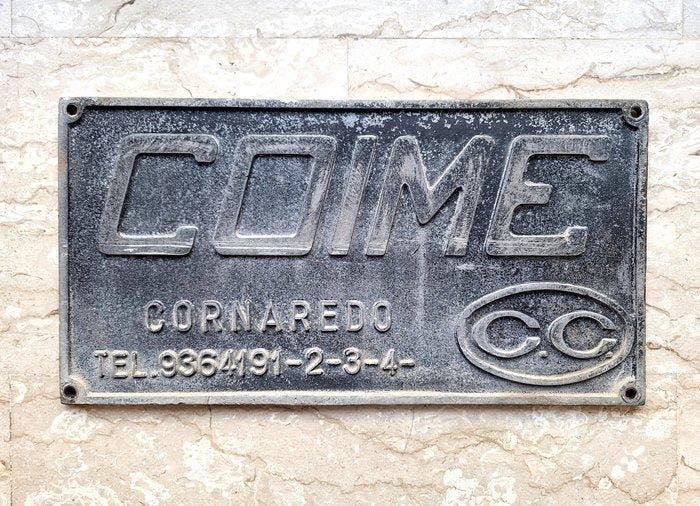 Coime Cornaredo - Industriële plaat - Plaque - Metaal, Antiquités & Art, Antiquités | Assiettes décoratives & Carrelages