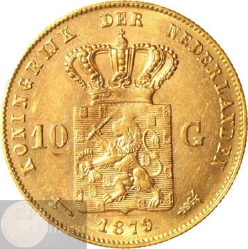 Nederland. Willem III. 10 Gulden 1879 over 1877