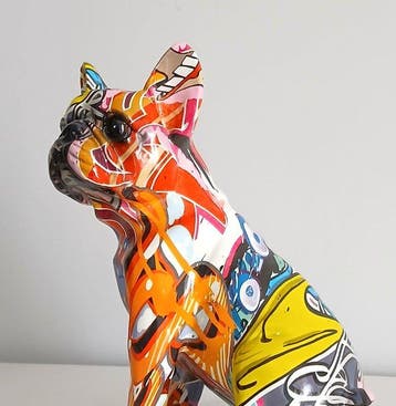 Sculpture, Bouledogue Pop Art - 19 cm - Résine