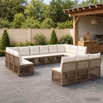 vidaXL Tuinbank Set 13 st Beige poly rattan, Tuin en Terras, Tuinsets en Loungesets, Verzenden, Nieuw