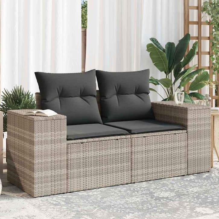 vidaXL Tuinbank 2-zits met kussens poly rattan lichtgrijs, Tuin en Terras, Tuinsets en Loungesets, Nieuw, Verzenden