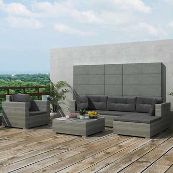 vidaXL 6-delige Loungeset met kussens poly rattan grijs, Verzenden, Nieuw, Loungeset
