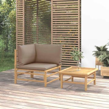 vidaXL 2-delige Loungeset met kussens bamboe taupe, Tuin en Terras, Tuinsets en Loungesets, Verzenden, Nieuw