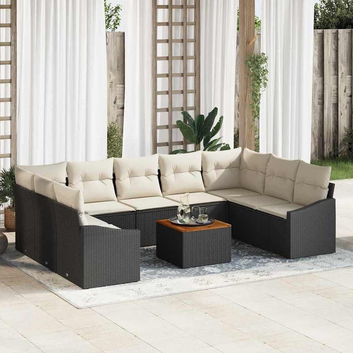 vidaXL Tuinbank Set met opslag 10 pcs Zwart en Crème poly, Tuin en Terras, Tuinsets en Loungesets, Nieuw, Verzenden