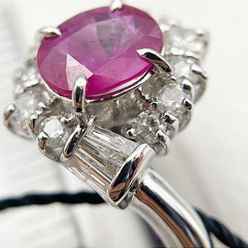 Bague Platine - 1.02ct. tw. Rubis - Diamant - Rubis naturel, Bijoux, Sacs & Beauté, Bagues