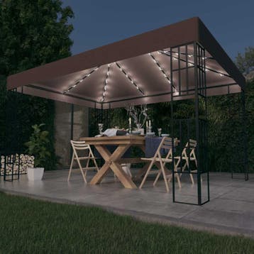 vidaXL Prieel met LED-lichtslinger 4x3 m taupe, Verzenden