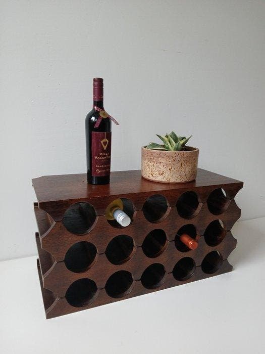 Porte-bouteilles - Chêne - Vintage étagère à vin empilable, Antiquités & Art, Art | Objets design
