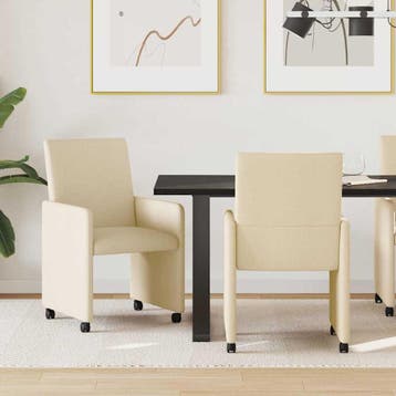 vidaXL Eetkamerstoelen met wielen 2 st Stof Crème 57 x 66 x, Verzenden, Nieuw