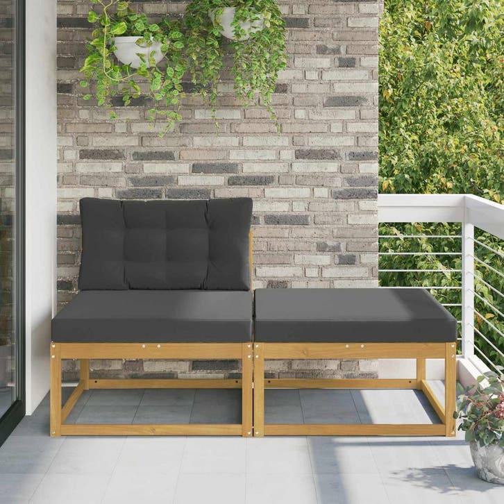 vidaXL 2 Stuk Buiten Voetenbank Polyester Wit, Tuin en Terras, Tuinsets en Loungesets, Nieuw, Verzenden