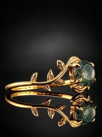Groene mosagaatring - 925 sterlingzilver - goud verguld -