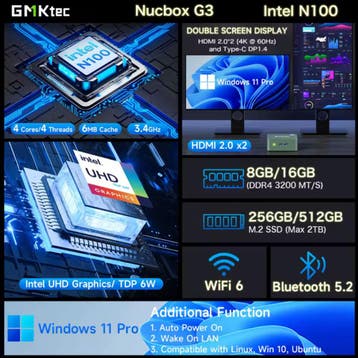 NucBox G3 Mini Desktop PC - 8GB RAM / 256GB ROM - Intel, Verzenden