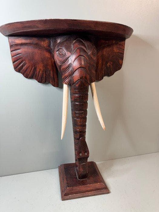 Tafel - Handgesneden Massief Houten Olifantentafel – Uniek, Antiek en Kunst, Curiosa en Brocante
