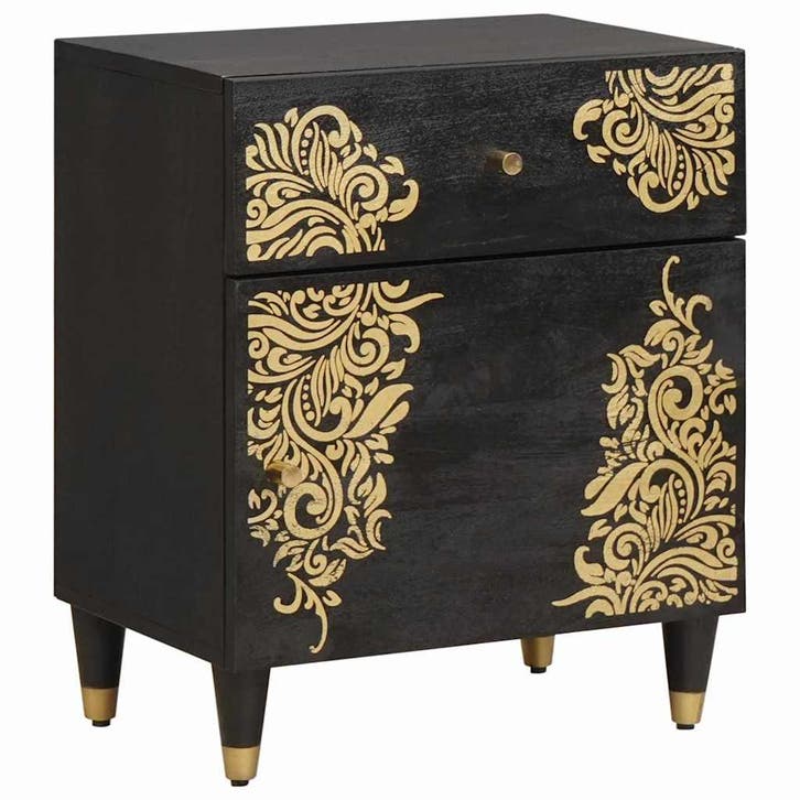 vidaXL Nachttafeltje met Deur Zwart 50 x 33 x 60 cm Massief, Maison & Meubles, Chambre à coucher | Tables de chevet, Envoi