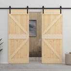 vidaXL Schuifdeur 2 pcs Naturel en Zwart Massief grenenhout, Verzenden, Nieuw